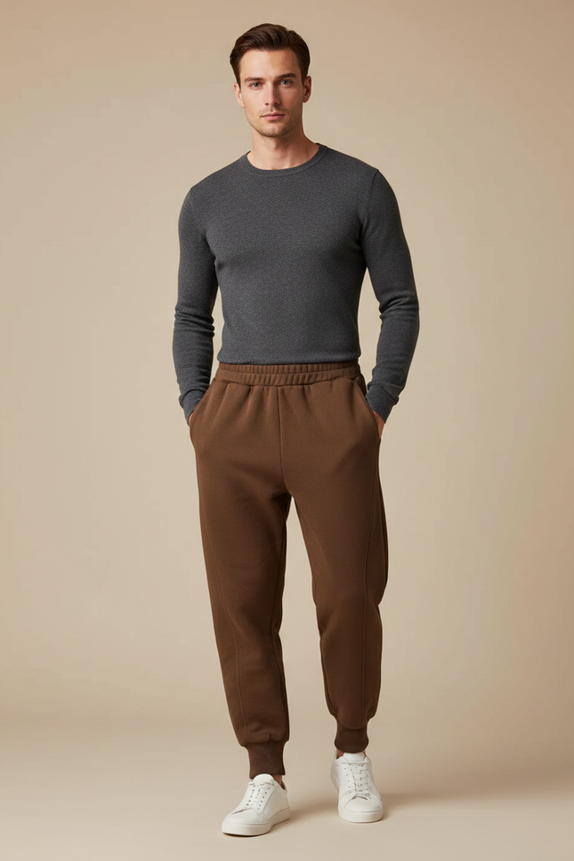Pantalon Marron Jogging Molletonné Confortable Décontracté Homme