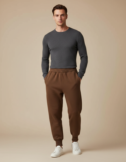Pantalon Marron Jogging Molletonné Confortable Décontracté Homme