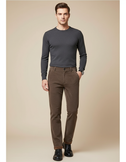 Pantalon Marron Homme Chaud Doublé Polaire Coupe Droite - Cordé