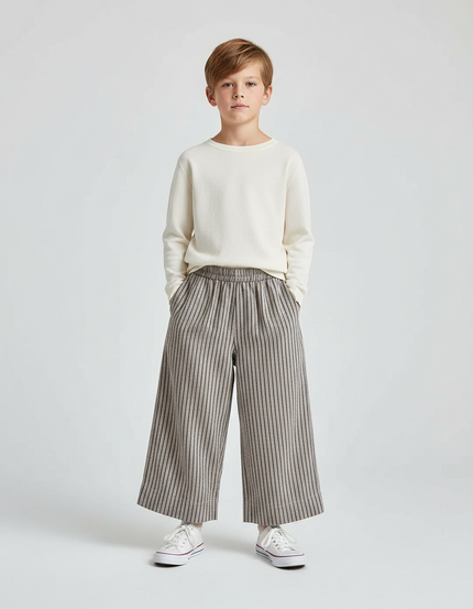 Pantalon Marron Rayé Ample Décontracté Enfant - Tweed