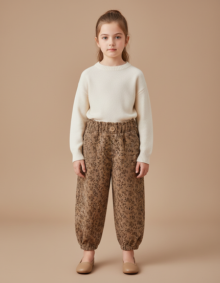 Pantalon Marron Côtelé Harem Imprimé Floral Enfant - Cordé