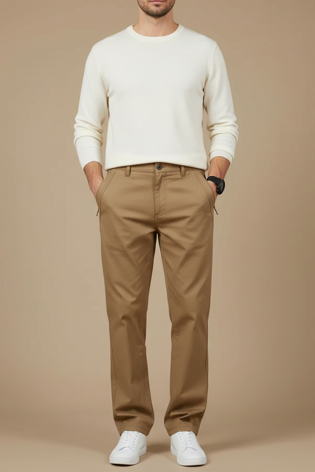 Pantalon Marron Homme Coton Droit Confortable Décontracté - Kaki Gabardine