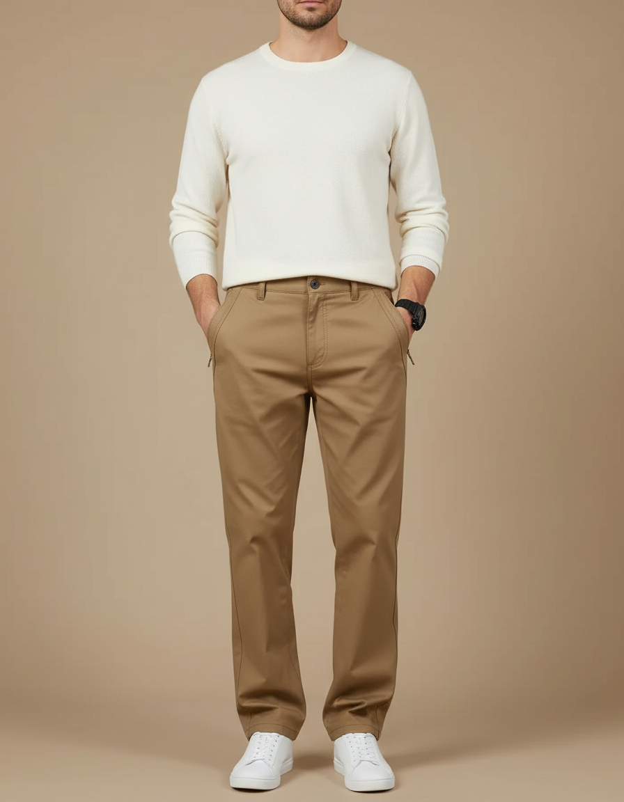 Pantalon Marron Homme Coton Droit Confortable Décontracté - Kaki Gabardine