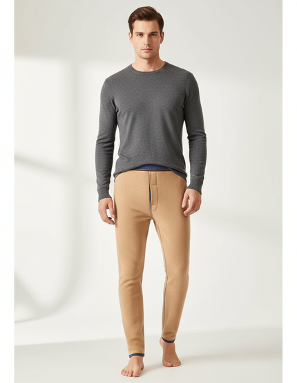 Pantalon Marron Thermique Homme Doux Hiver - Camel Maille