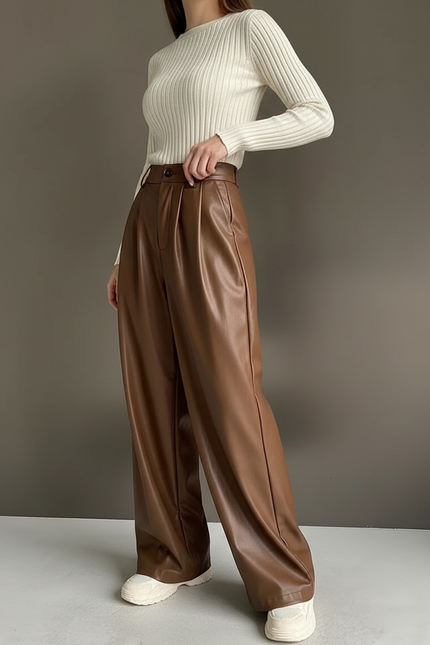 Pantalon Simili Marron - Simili cuir