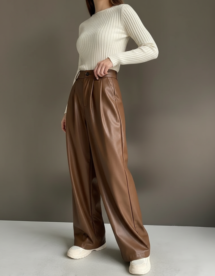 Pantalon Simili Marron - Simili cuir