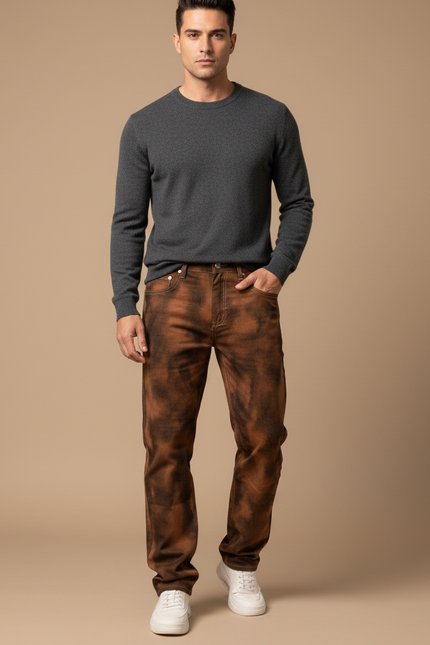Pantalon Marron Décontracté Délavé Homme Tendance - Jean