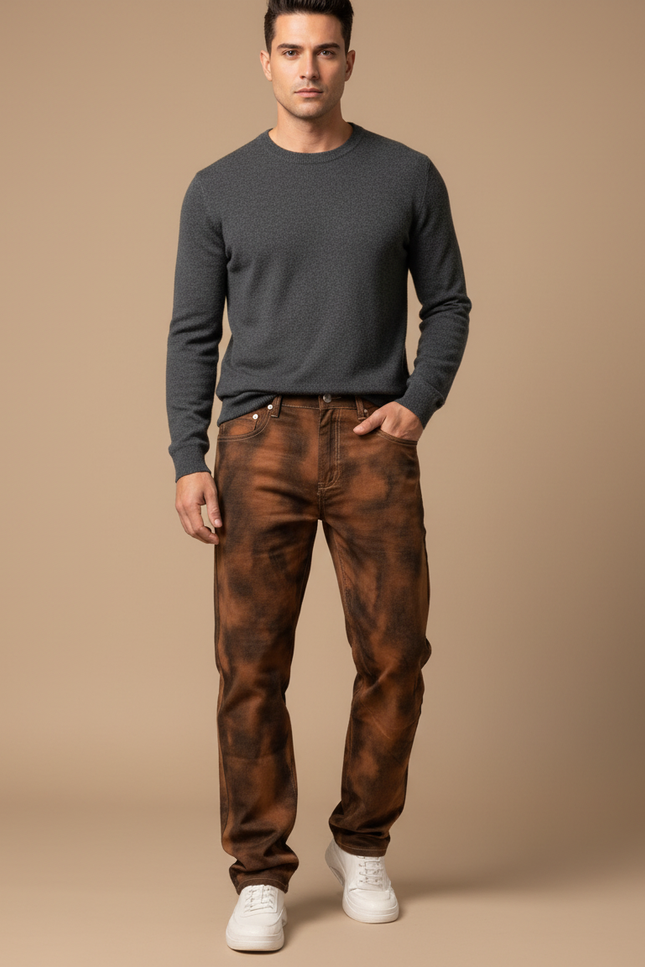 Pantalon Marron Décontracté Délavé Homme Tendance - Jean