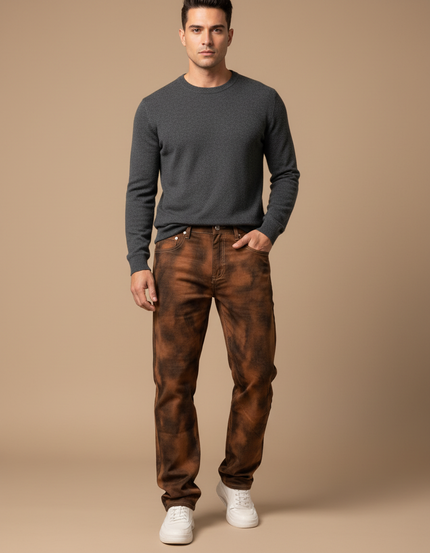 Pantalon Marron Décontracté Délavé Homme Tendance - Jean