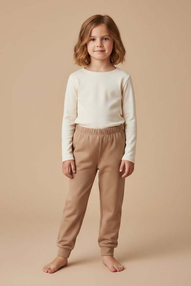 Pantalon Marron Enfant Doux Confortable Coton Basique - Camel Molleton