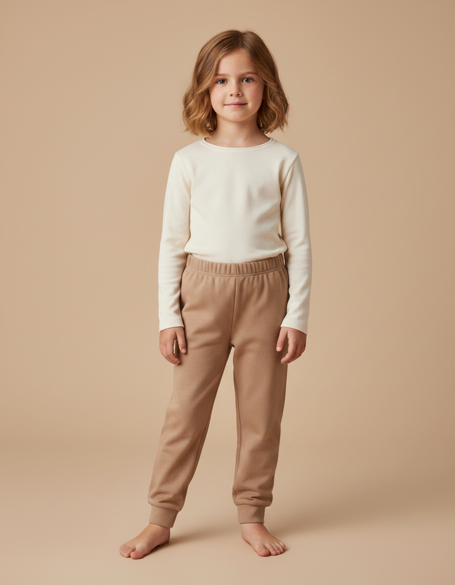 Pantalon Marron Enfant Doux Confortable Coton Basique - Camel Molleton