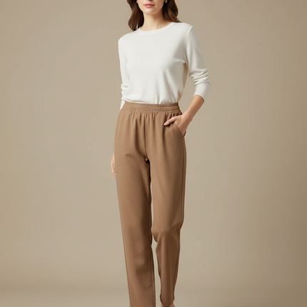 Pantalon Marron Élastique Confortable Décontracté Femme Bureau - Molleton