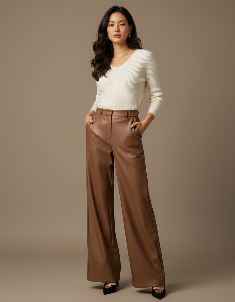 Pantalon Vinyle Marron - Simili cuir