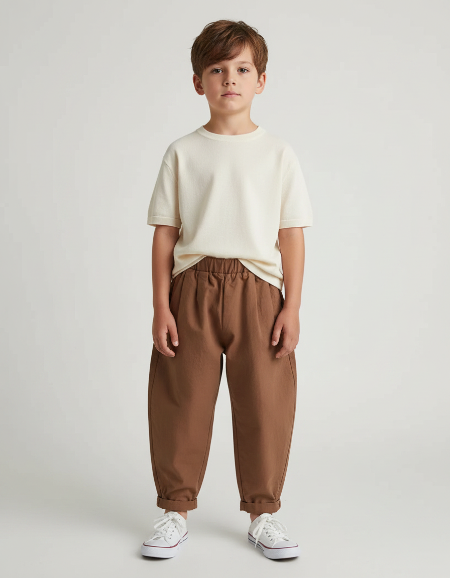Pantalon Marron Ample Coton Décontracté Élastique Enfant