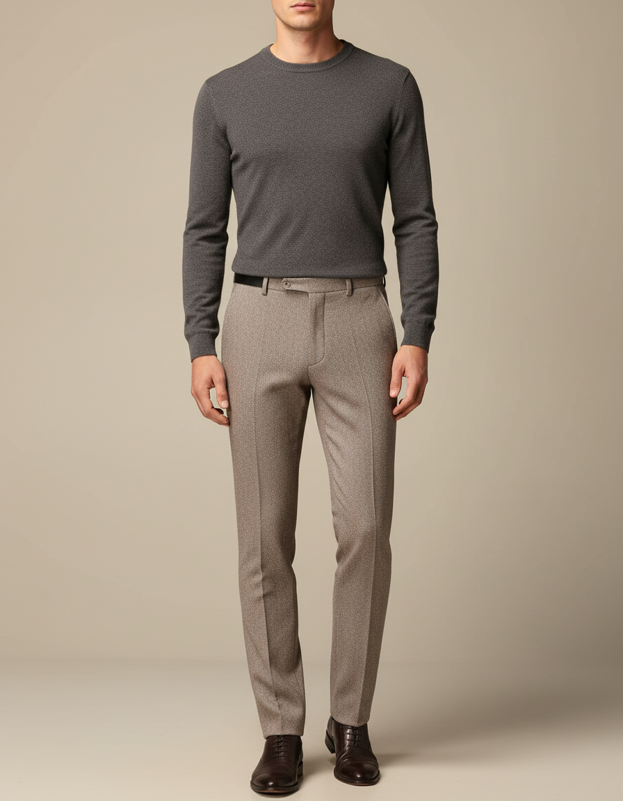 Pantalon Marron Laine Droit Formel Élégant Homme