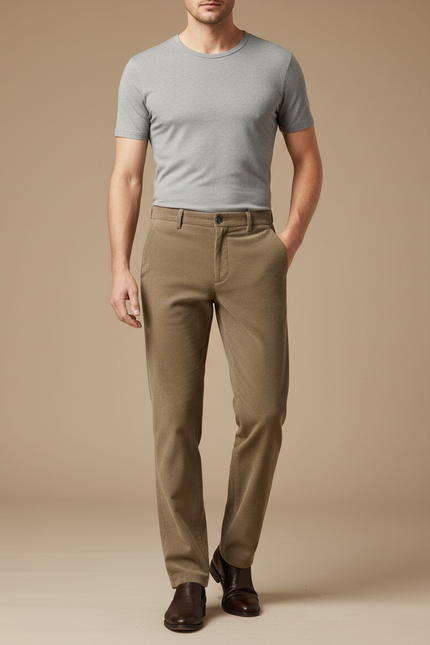 Pantalon Marron Côtelé Droit Élégant Classique Homme - Camel Cordé