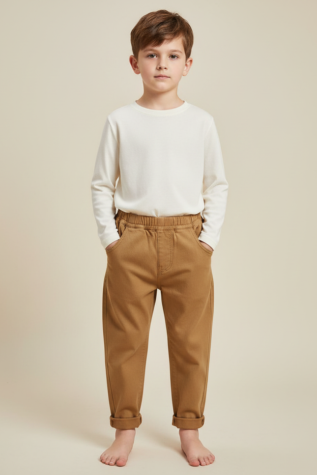 Pantalon Marron Confortable Coton Décontracté Enfant
