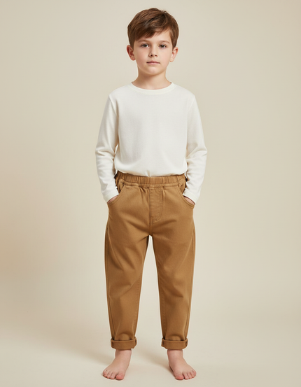 Pantalon Marron Confortable Coton Décontracté Enfant