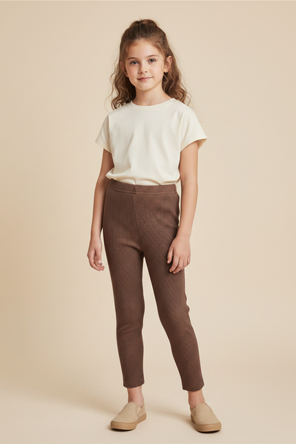 Pantalon Marron Côtelé Tricoté Extensible Enfant - Maille