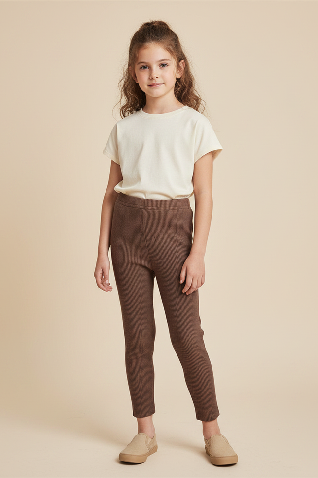 Pantalon Marron Côtelé Tricoté Extensible Enfant - Maille
