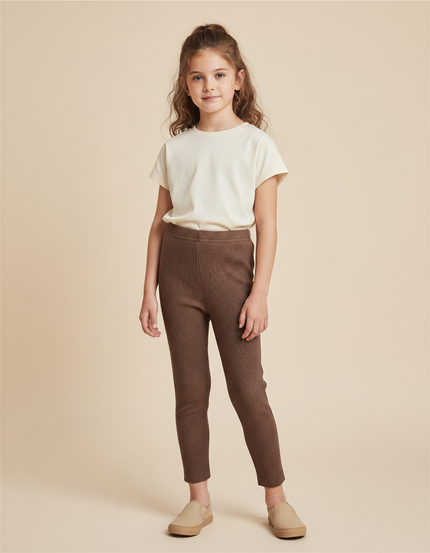 Pantalon Marron Côtelé Tricoté Extensible Enfant - Maille