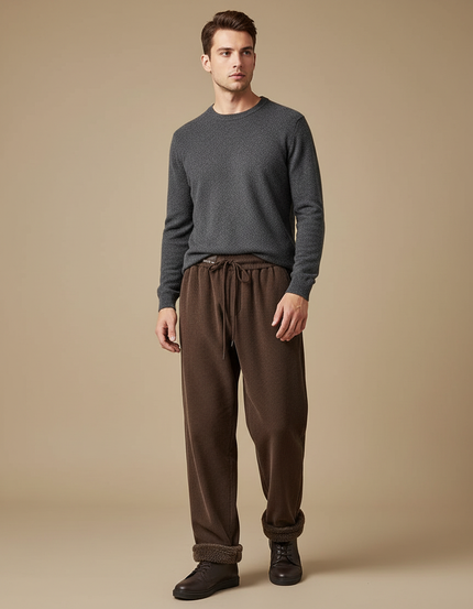 Pantalon Marron Côtelé Épais Ample Hiver Homme - Cordé