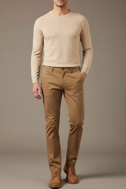Pantalon Marron Homme Slim Fit Chino Coton Élégant