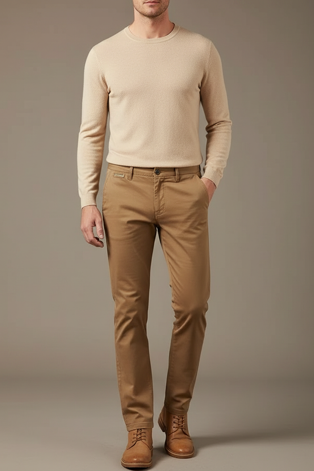 Pantalon Marron Homme Slim Fit Chino Coton Élégant