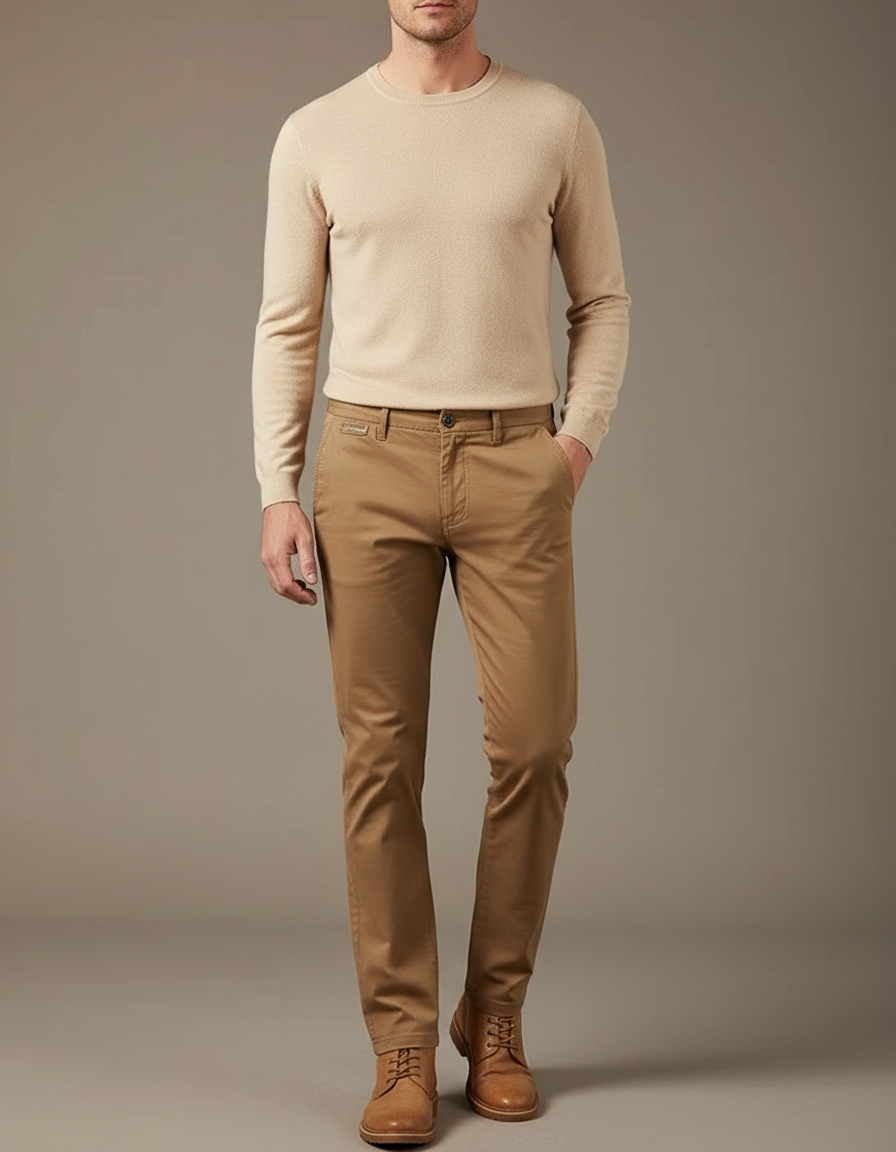 Pantalon Marron Homme Slim Fit Chino Coton Élégant