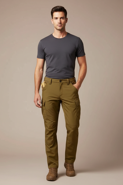 Pantalon Marron Cargo Tactique Multi-poches Homme - Kaki Polyester