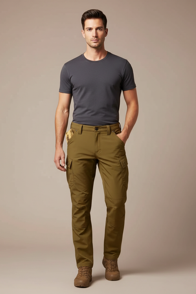 Pantalon Marron Cargo Tactique Multi-poches Homme - Kaki Polyester