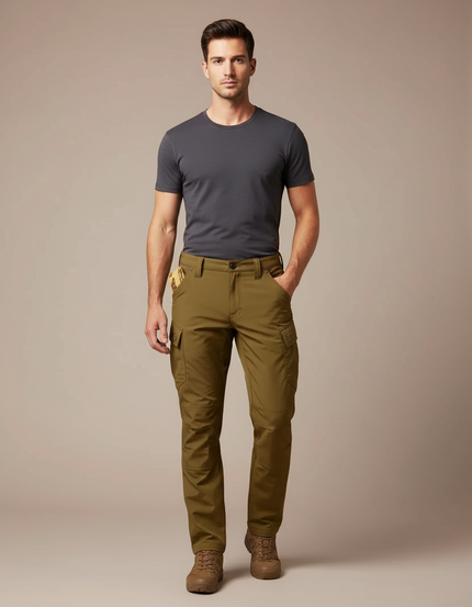 Pantalon Marron Cargo Tactique Multi-poches Homme - Kaki Polyester