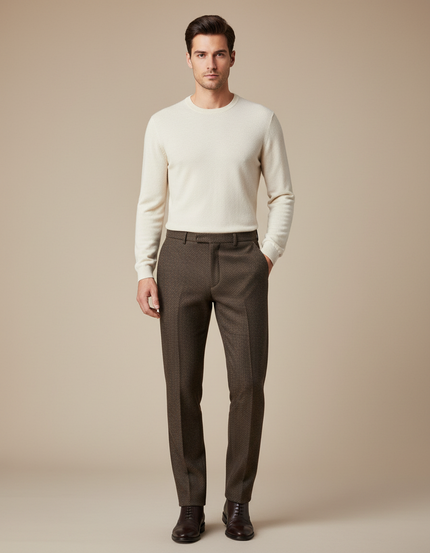 Pantalon Marron Laine Droit Motif Élégant Homme