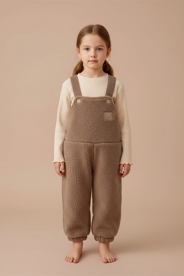Pantalon Marron Polaire Doux Ample Enfant Hiver - Molleton