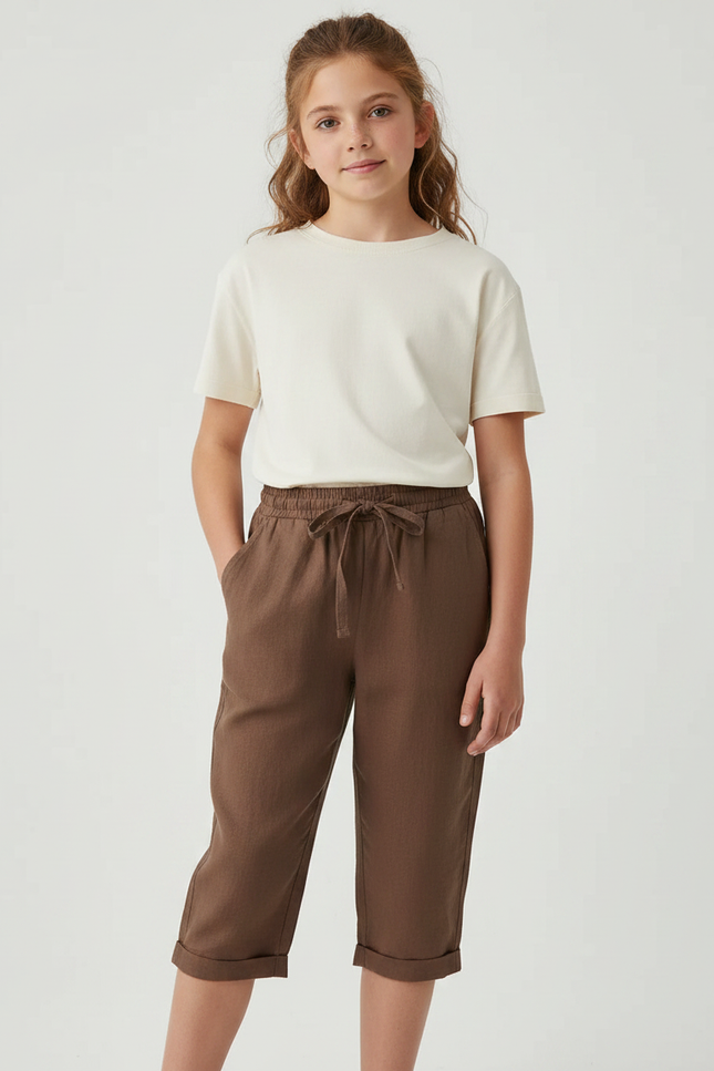 Pantalon Marron Lin Ample Cordon Enfant