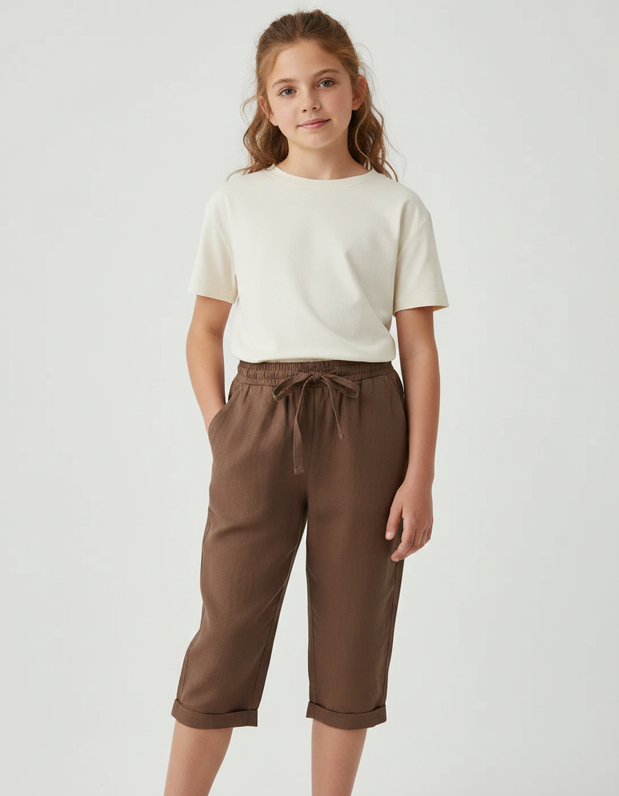 Pantalon Marron Lin Ample Cordon Enfant