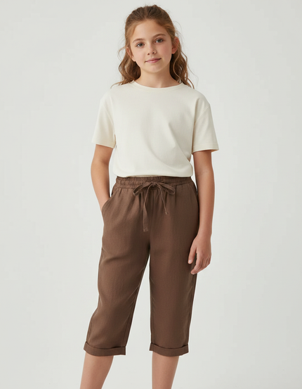 Pantalon Marron Lin Ample Cordon Enfant
