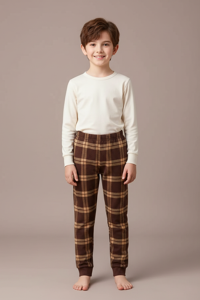Pantalon Marron À Carreaux Confortable Doux Enfant - Molleton