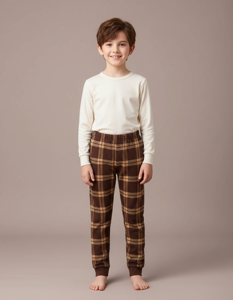 Pantalon Marron À Carreaux Confortable Doux Enfant - Molleton