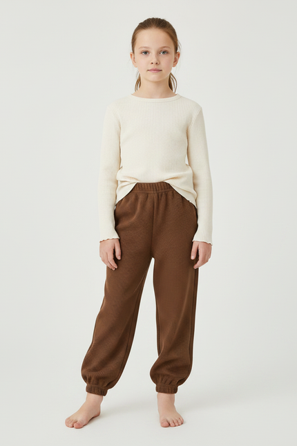 Pantalon Marron Gaufré Ample Confortable Enfant - Maille