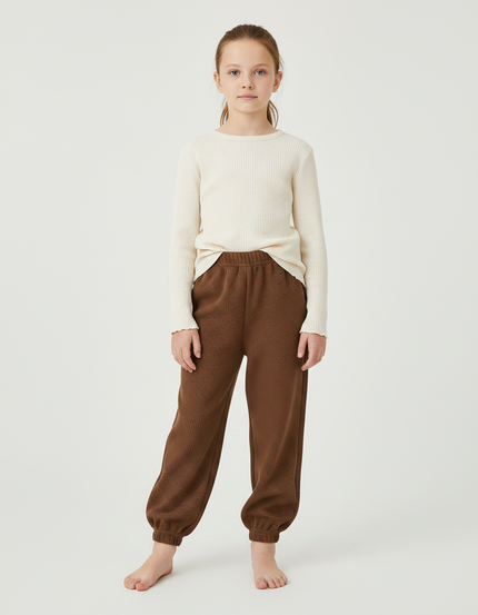 Pantalon Marron Gaufré Ample Confortable Enfant - Maille