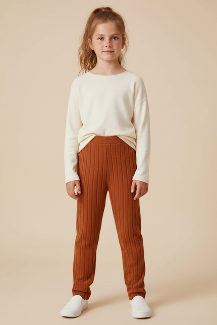 Pantalon Marron Côtelé Ample Maille Confortable Enfant