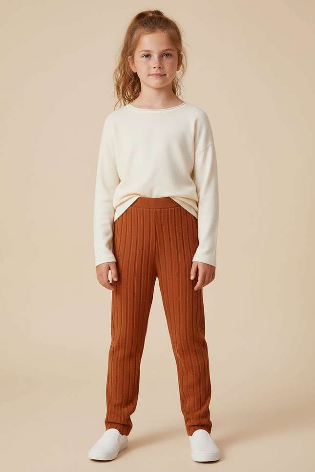 Pantalon Marron Côtelé Ample Maille Confortable Enfant
