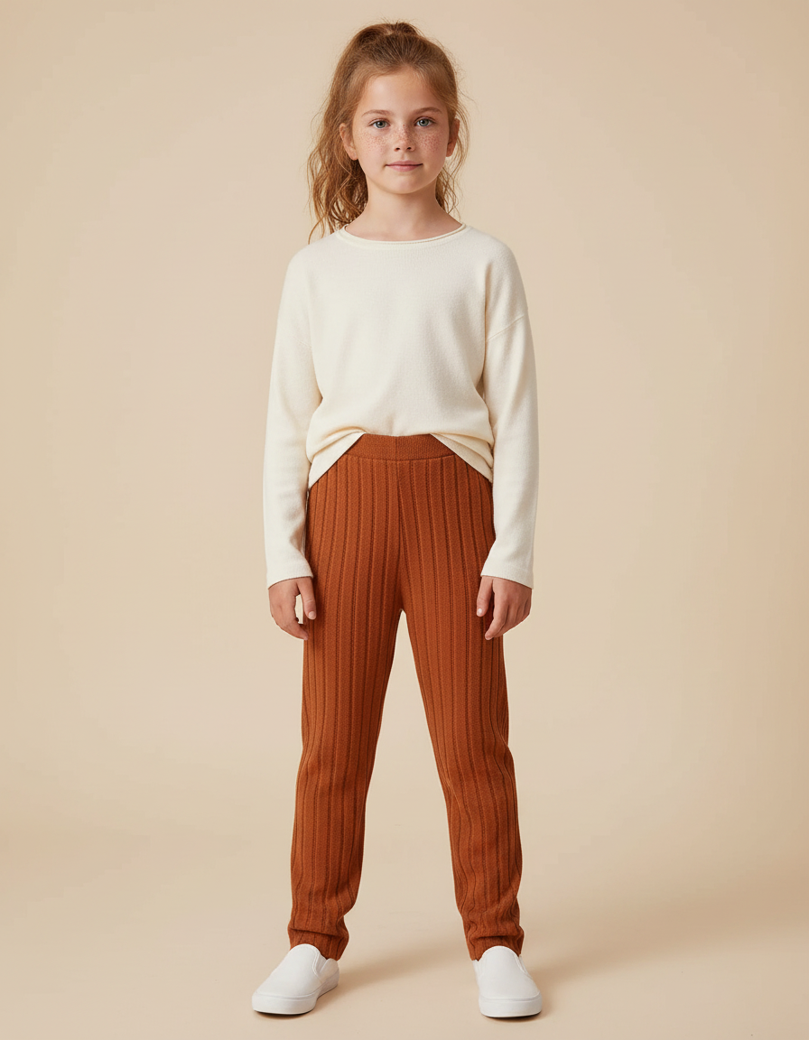 Pantalon Marron Côtelé Ample Maille Confortable Enfant