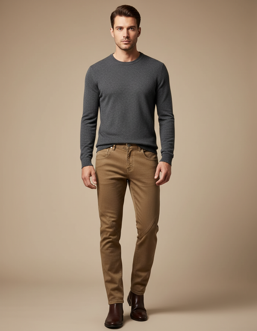 Pantalon Marron Slim Fit Décontracté Homme Coton - Gabardine