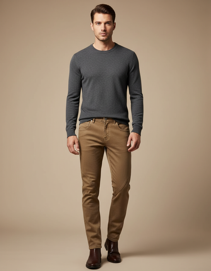 Pantalon Marron Slim Fit Décontracté Homme Coton - Gabardine