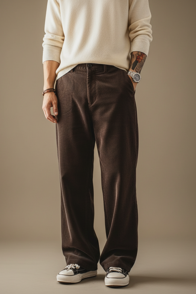 Pantalon Velours Côtelé Marron - Cordé