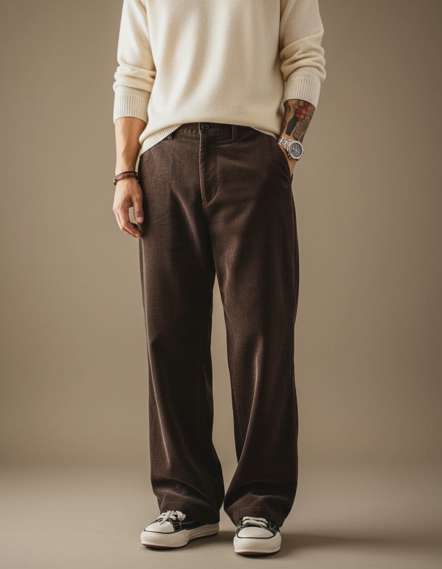 Pantalon Velours Côtelé Marron - Cordé
