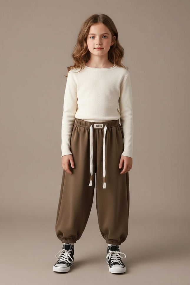Pantalon Marron Ample Coton Élastique Décontracté Enfant - Molleton
