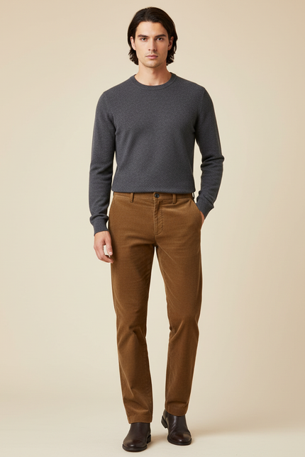 Pantalon Marron Côtelé Droit Épais Homme - Cordé